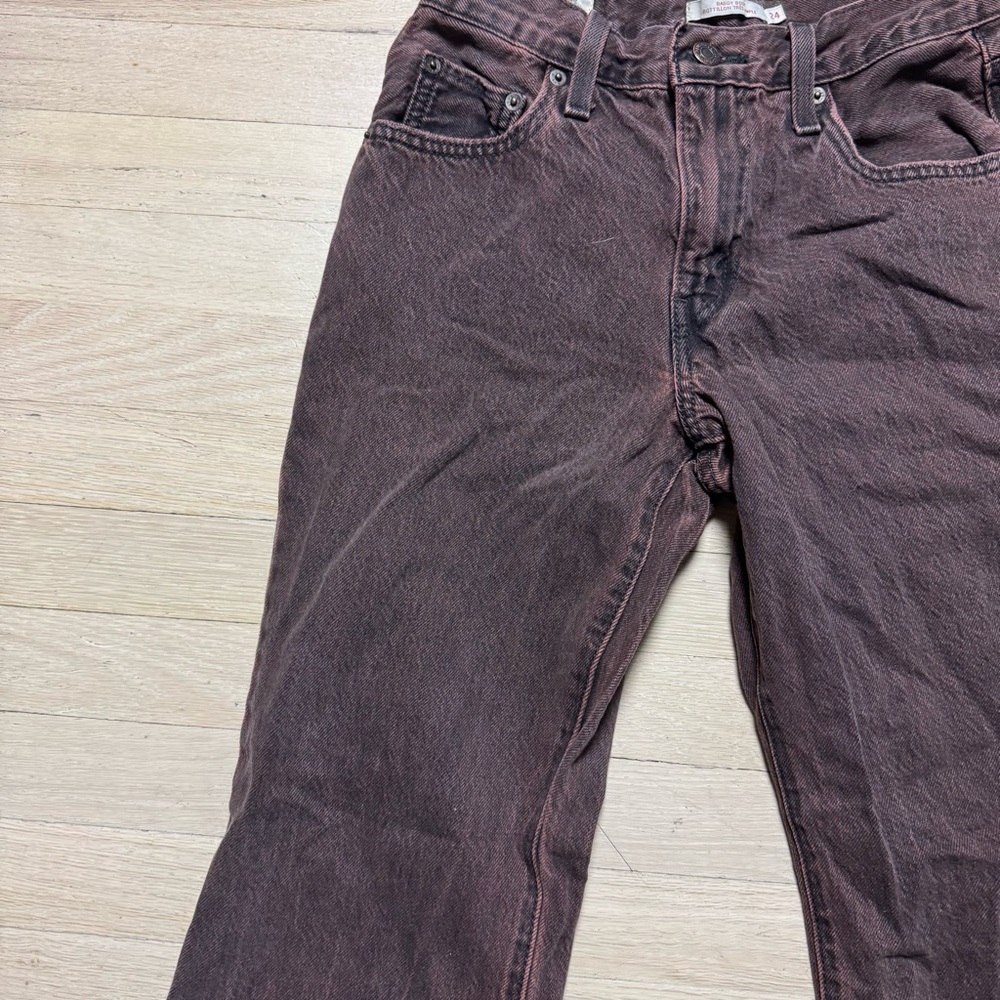 Levi's Premium Baggy Boot Jeans W24 L31 Brown Overdyed Y2K Bootcut - Picture 2 of 10